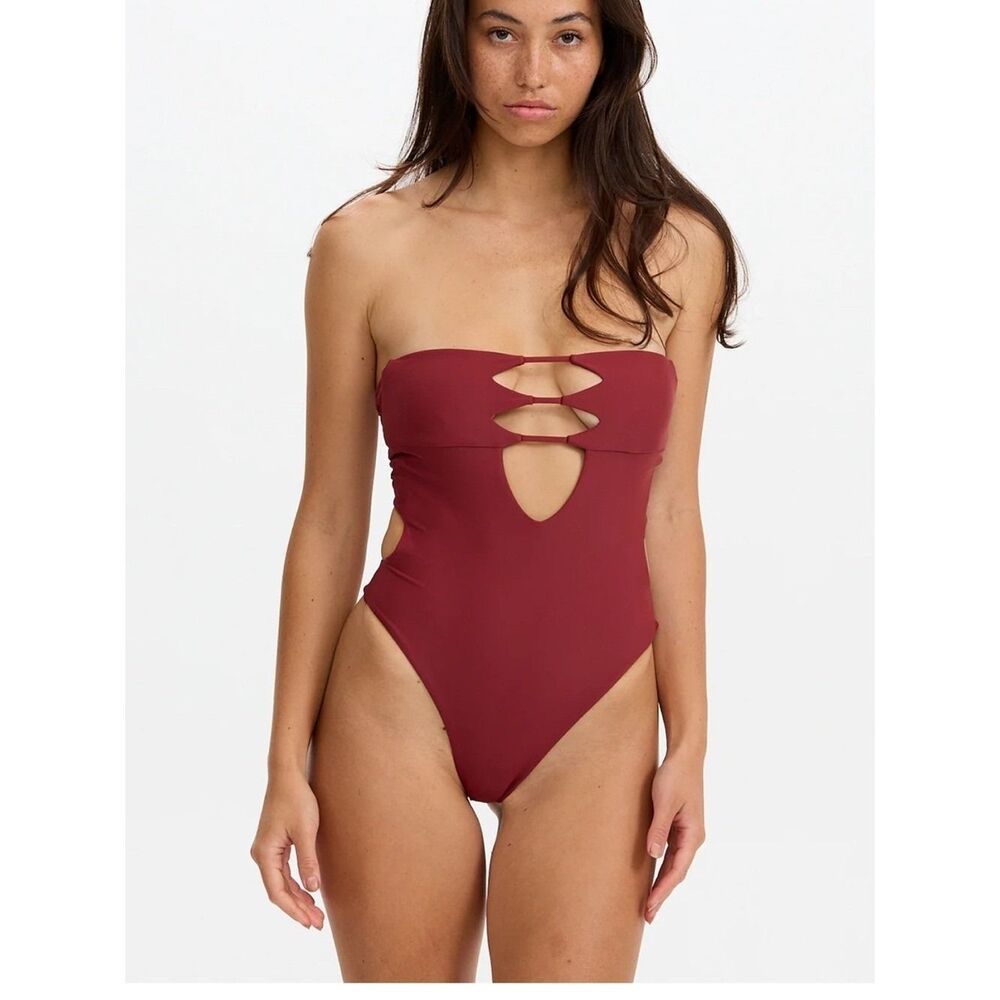 Benoa Swim India One Piece in Cherry Strapless Cutout One-Piece